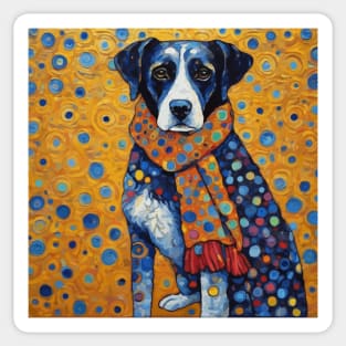 Gustav Klimt Style Dog with Red Scarf Sticker